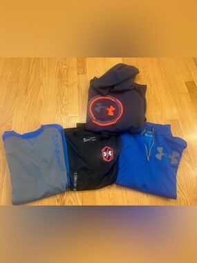 4 Under Armour Blue and Black ColdGear Shirts hoodie 1/4 zip